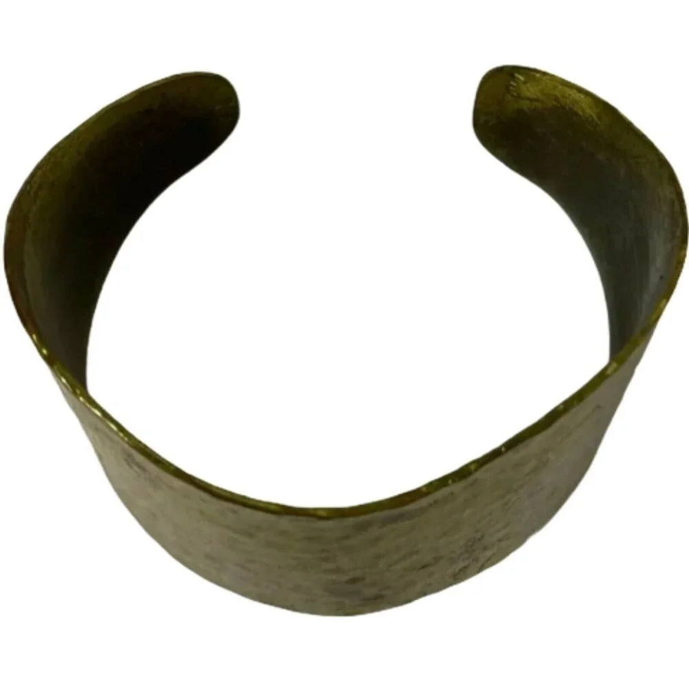 Gold Brass Rustic Chic Grecian Hammered Abstract Bangle Bracelet Boho‎ Cuff